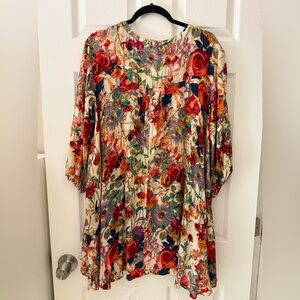 JODIFL BEAUTIFUL FLORAL MULTICOLORED BABYDOLL MINI DRESS